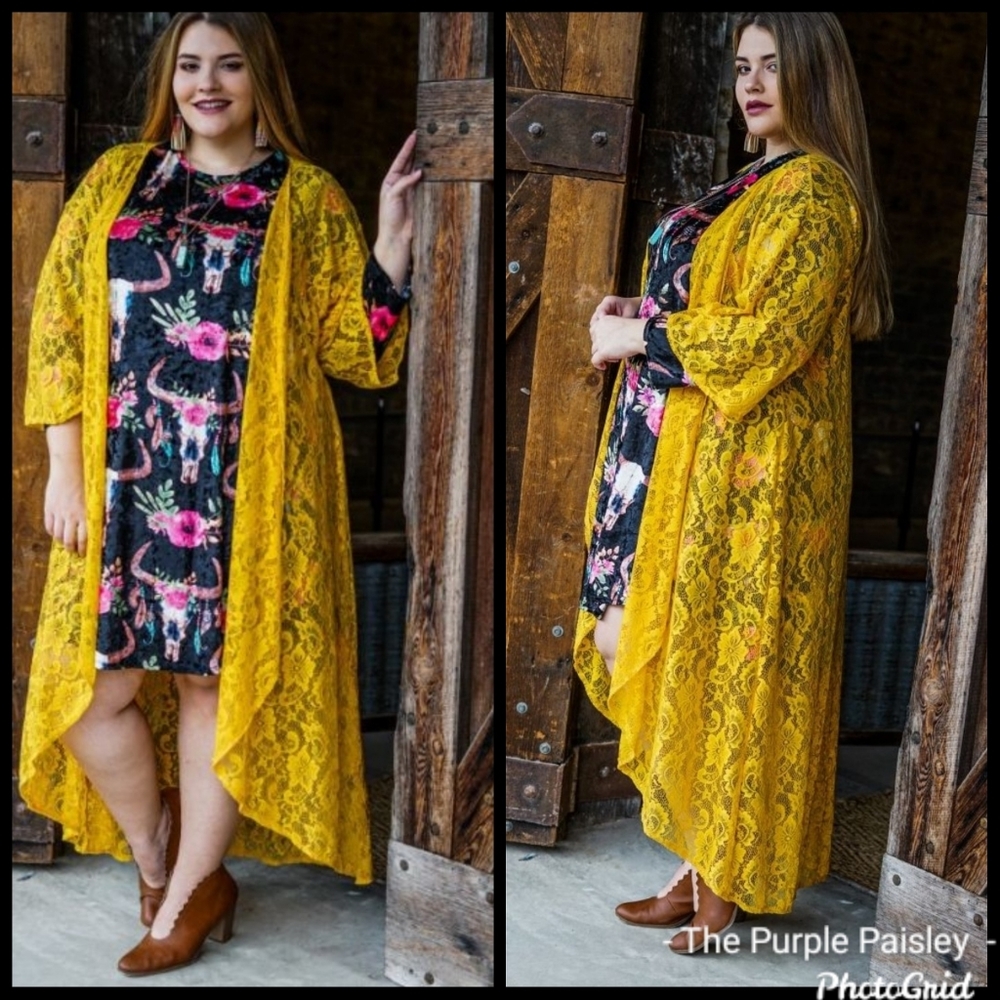 Mustard Lace plus size duster